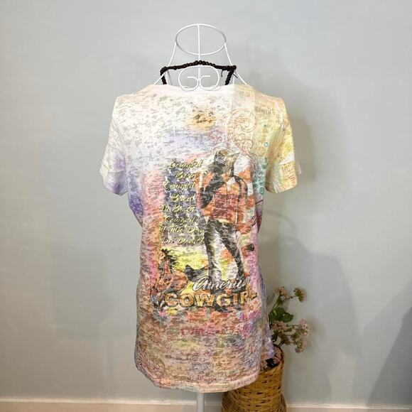 vintage y2k cowgirl sequin graphic sheer top - Picture 4 of 6